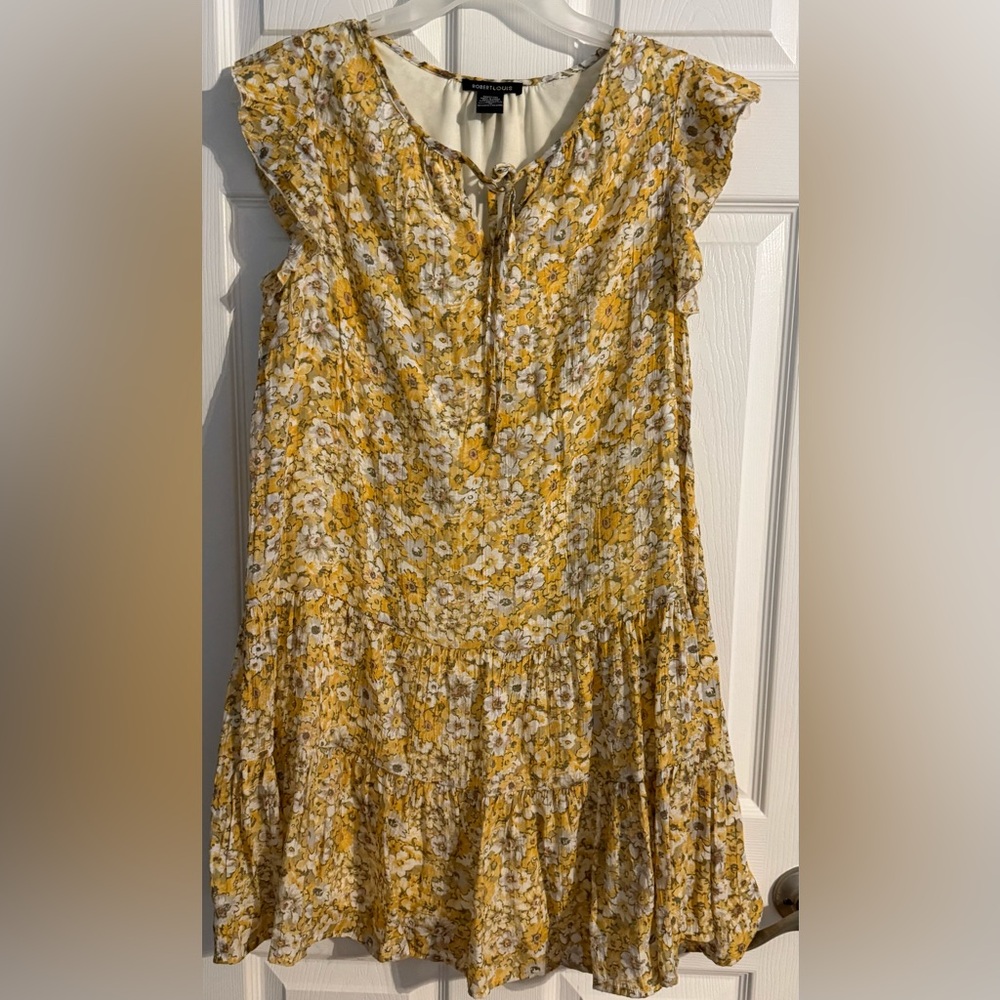 Robert Louis Yellow‎ Floral Ruffle Dress – Size M